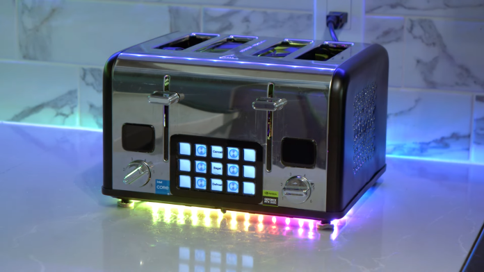 signalrgb-takes-a-swipe-at-razer,-makes-functioning-rgb-toaster-pc-—-quad-slice-toaster-case-incorporates-a-stream-deck,-mini-itx-components