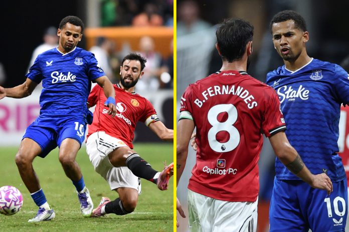 bruno-fernandes-involved-in-ugly-off-the-ball-clash-with-everton-star-before-calling-manchester-united-teammates-‘lazy’