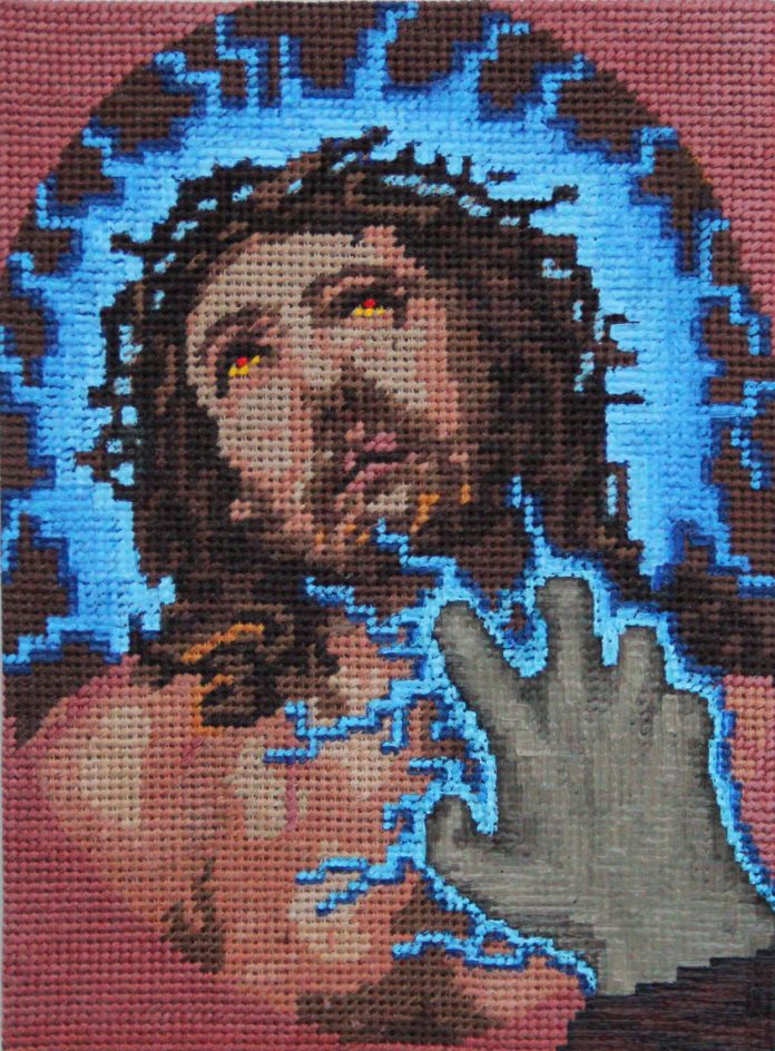 vjotech-luksch-blends-violent-retro-video-games-with-the-“grandma-core”-of-embroidered-canvases